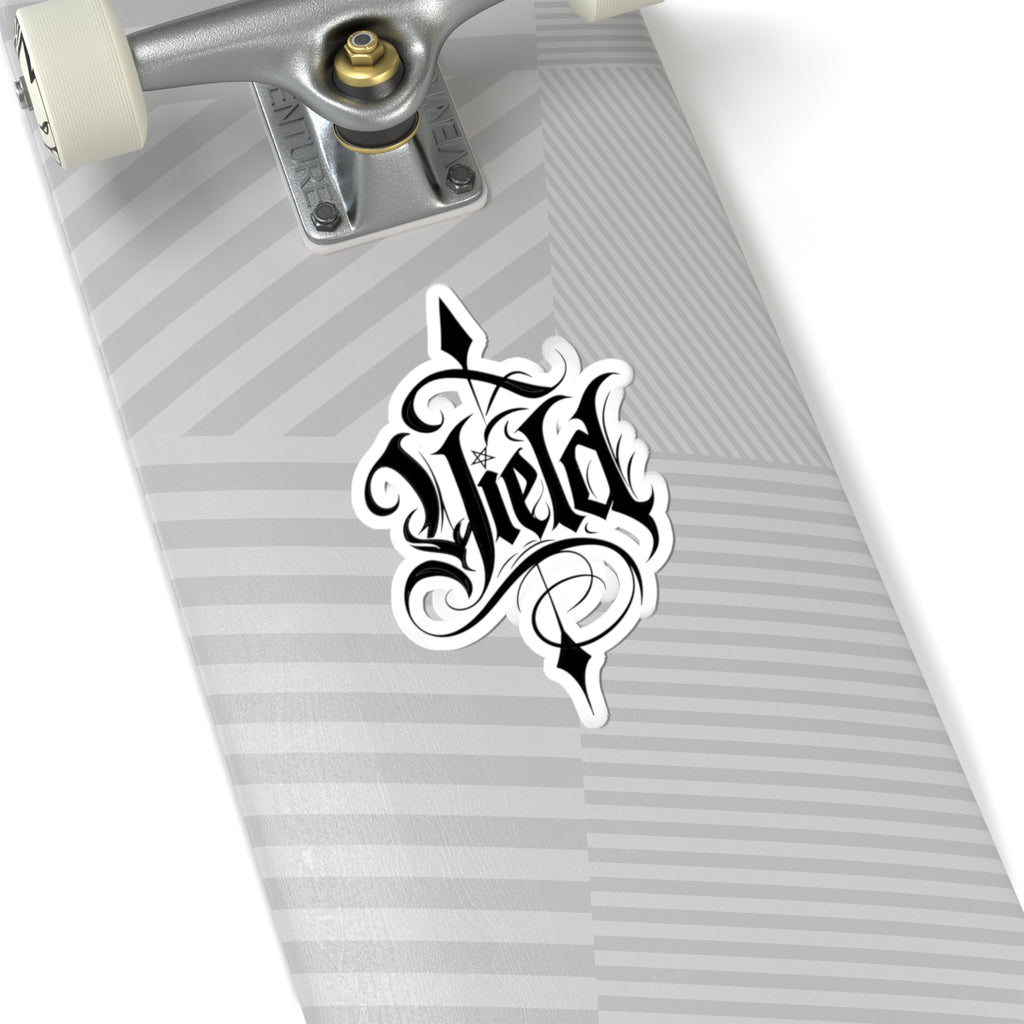 Yield Gothic Script Kiss-Cut Sticker – Decorative Laptop & Skateboard Decal