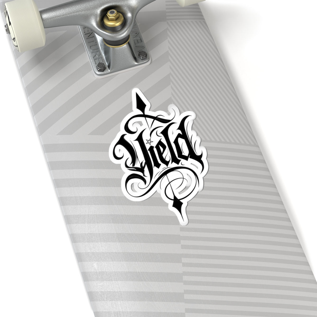 Yield Gothic Script Kiss-Cut Sticker – Decorative Laptop & Skateboard Decal