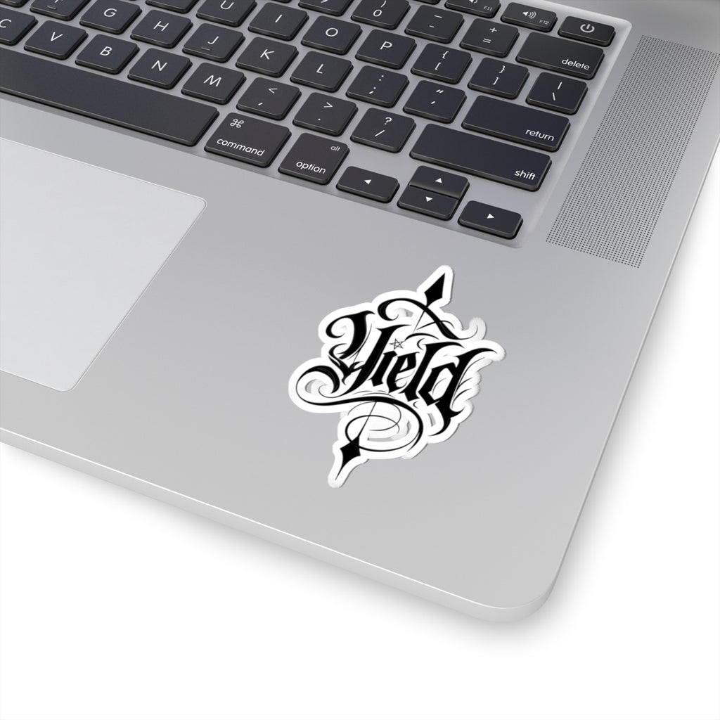 Yield Gothic Script Kiss-Cut Sticker – Decorative Laptop & Skateboard Decal