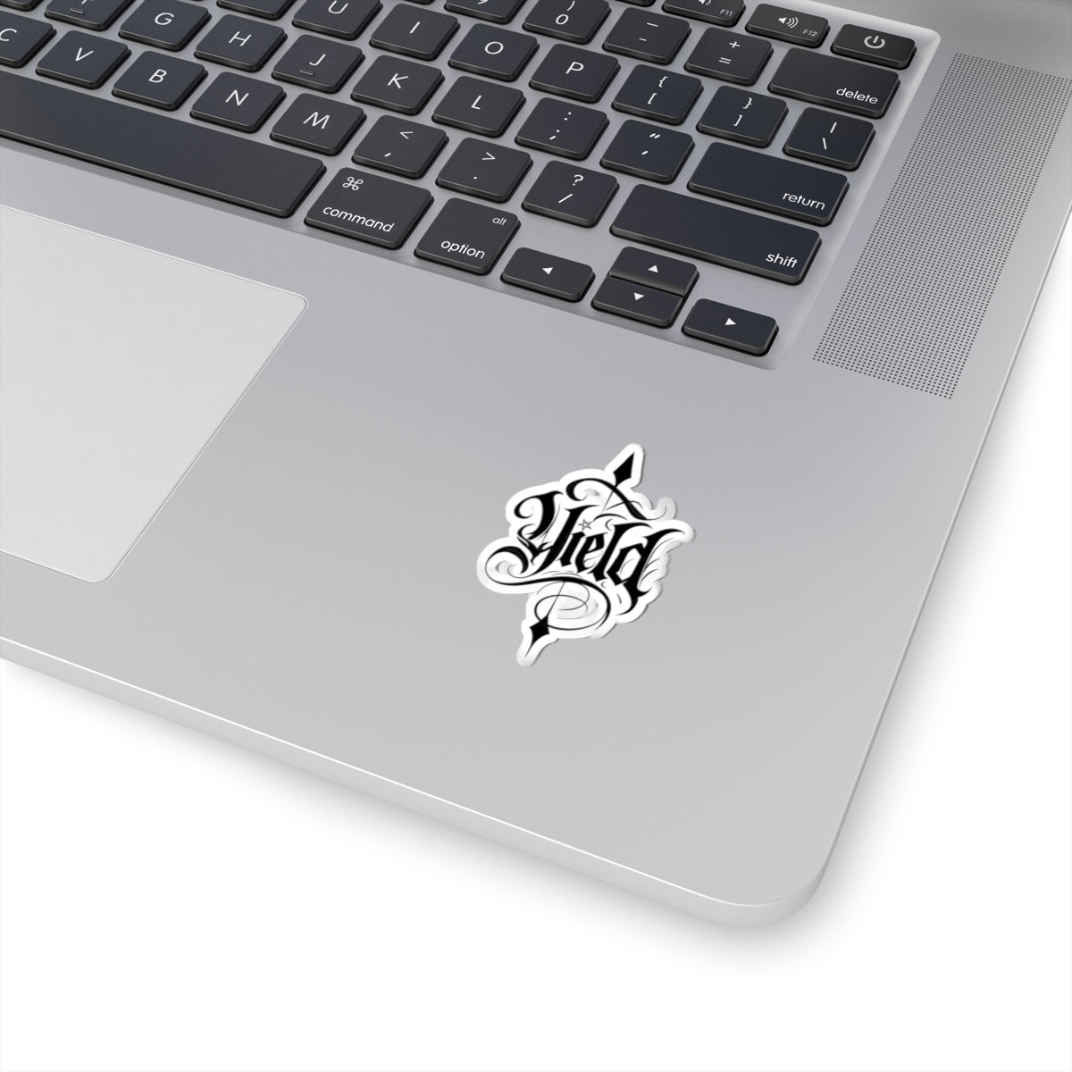 Yield Gothic Script Kiss-Cut Sticker – Decorative Laptop & Skateboard Decal