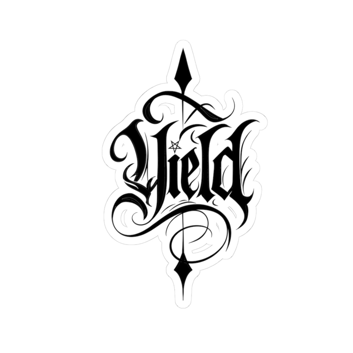 Yield Gothic Script Kiss-Cut Sticker – Decorative Laptop & Skateboard Decal